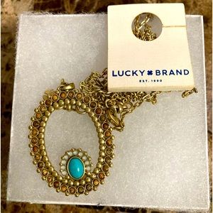 🔥Price drop $10🔥NWT Lucky Brand Gold tone oval turquoise pendant necklace